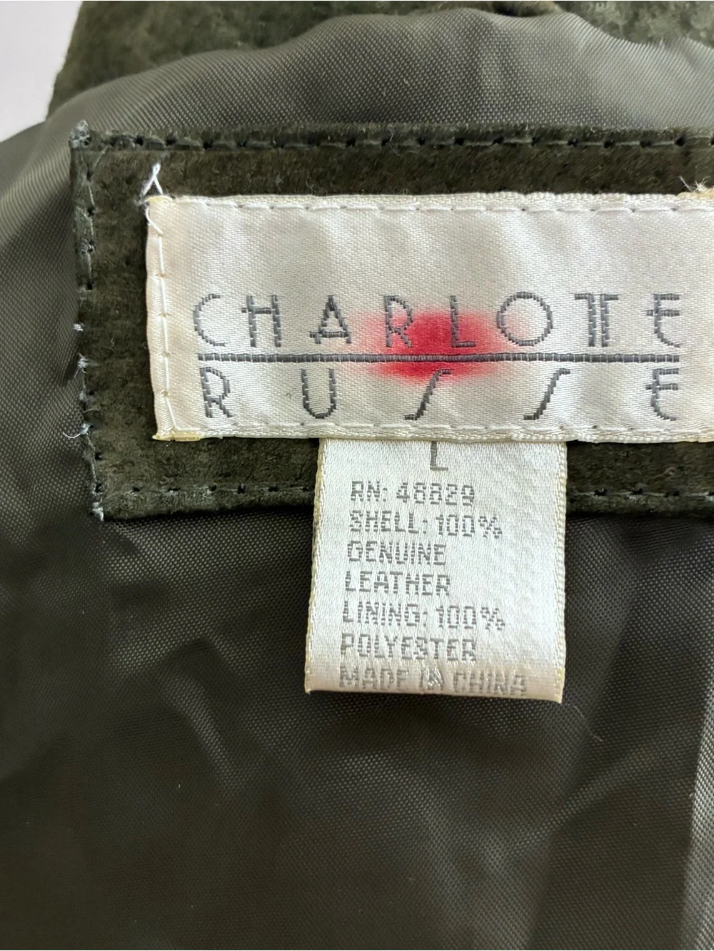 Vtg Charlotte Russe Large Jacket Olive Green Suede Genuine Leather‎ Tie Waist